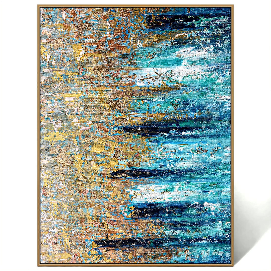 blue and gold textured painting