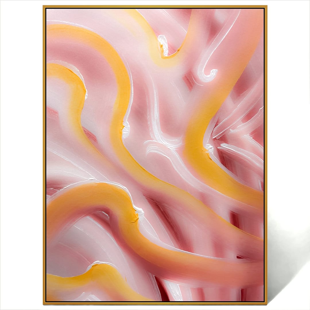 pink gold white abstract canvas painting