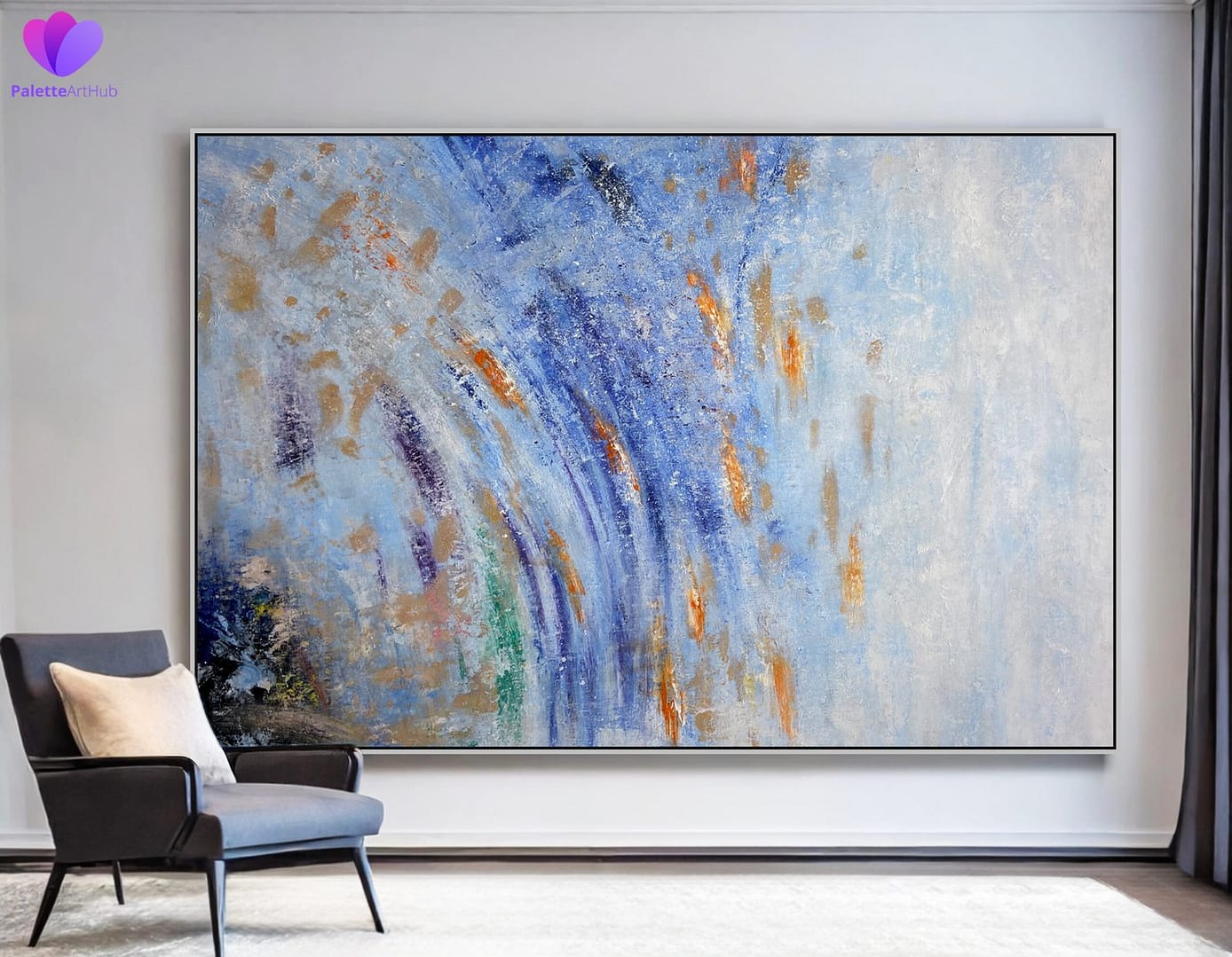 Abstract Blue And Gold Sea Waves Art Painting On Canvas For Home - Image 3