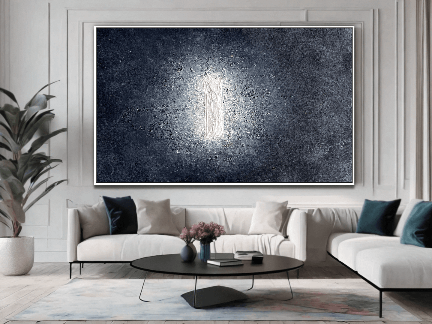 Minimal Textured Art On Canvas Black And White Abstract Painting - Image 4