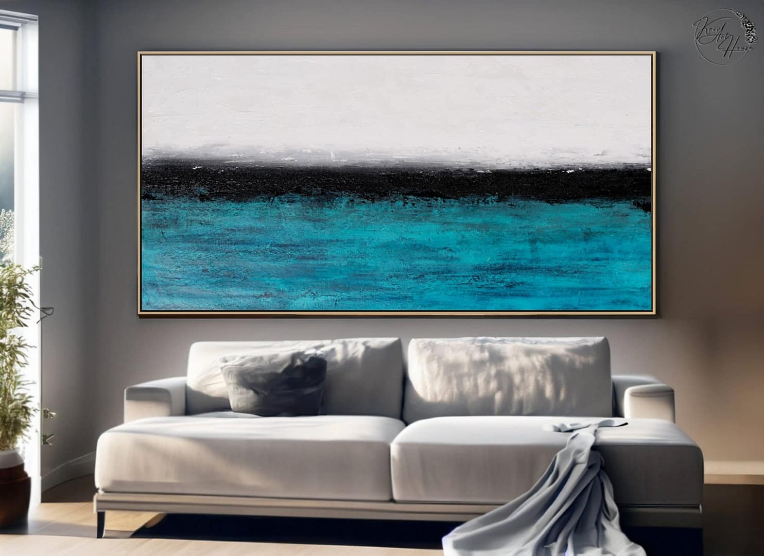 horizontal painting blue