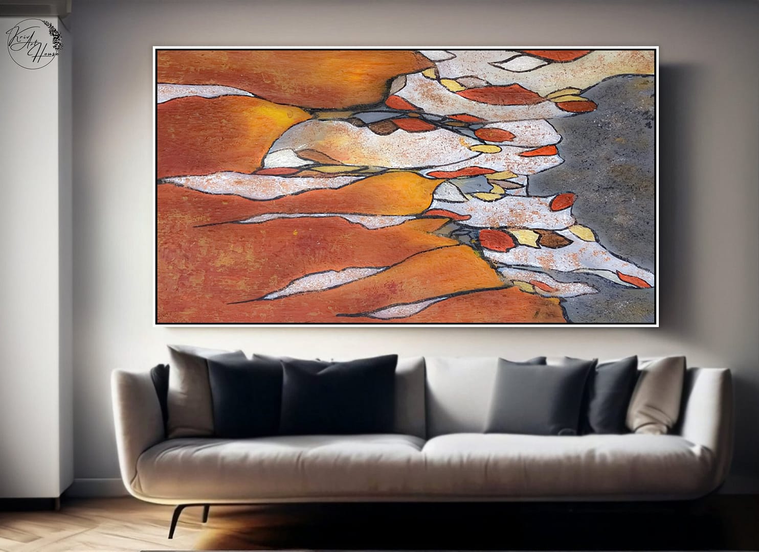 Modern Geometric Wall Art Brush Strokes Abstract Painting On Canvas - Image 3