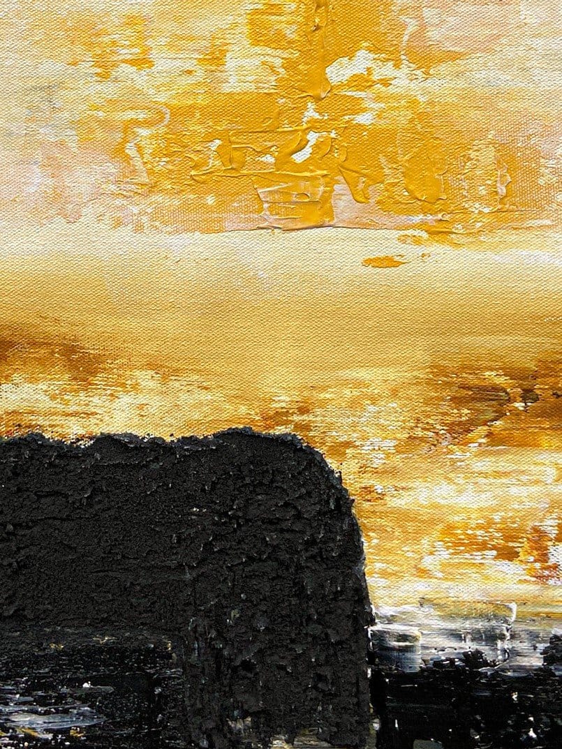 Large Ocean Wall Art Canvas Abstract Black Yellow Painting For Home - Image 9