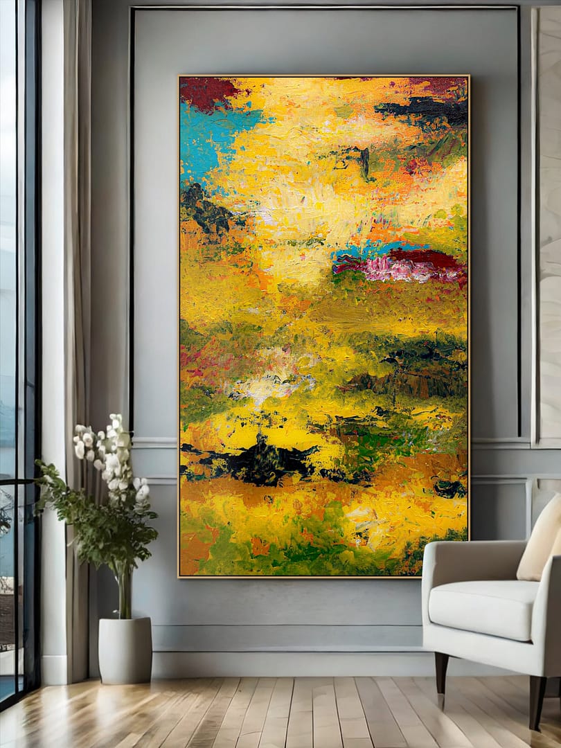 Extra Large Yellow Textured Art On Canvas Abstract Painting - Image 2