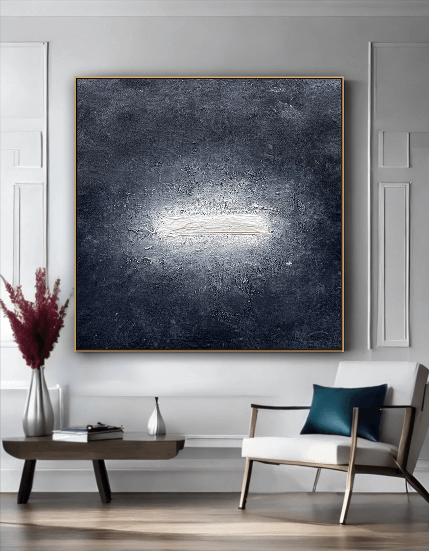 Minimal Textured Art On Canvas Black And White Abstract Painting - Image 2