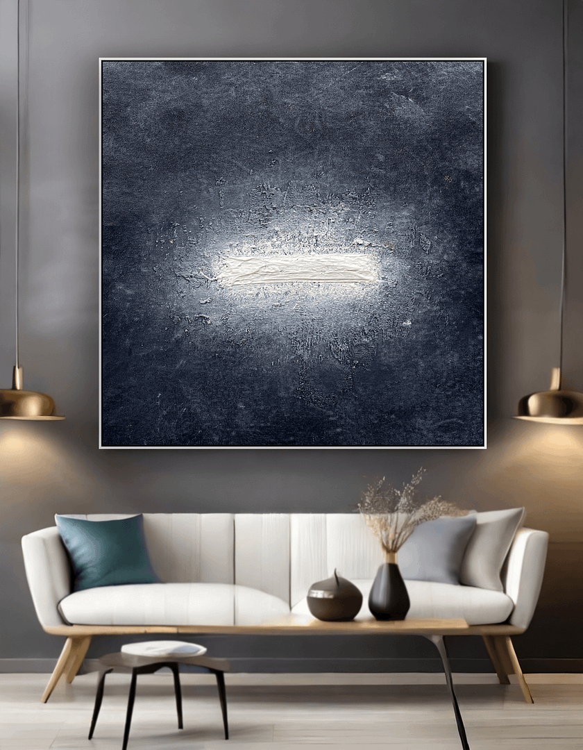 Minimal Textured Art On Canvas Black And White Abstract Painting - Image 3