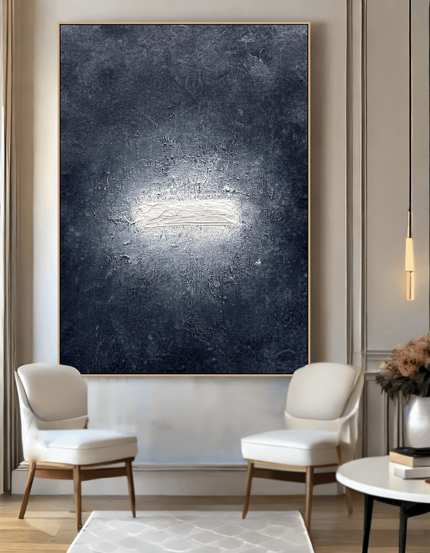 Minimal Textured Art On Canvas Black And White Abstract Painting - Image 6