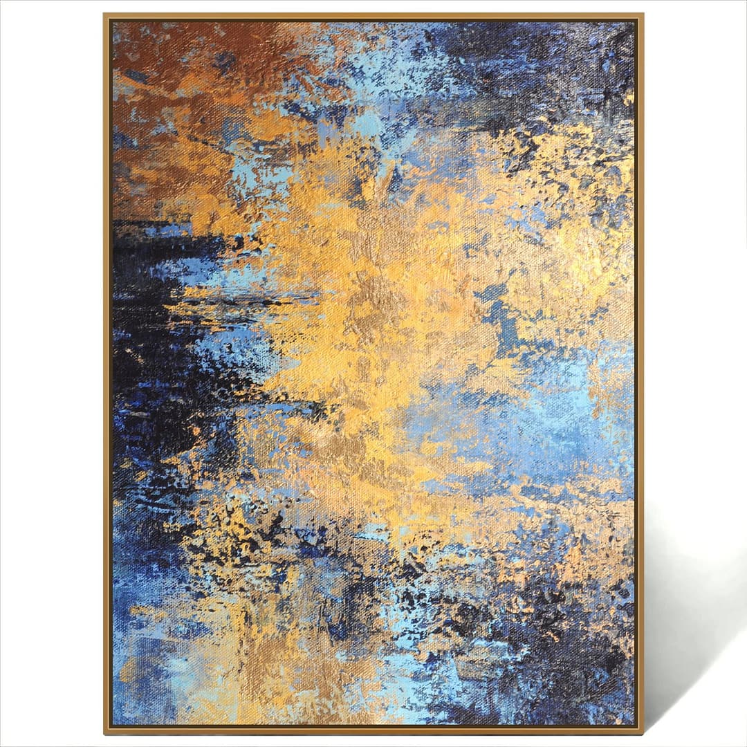 Oversized Blue And Gold Artwork On Canvas Wall Painting - Kriva