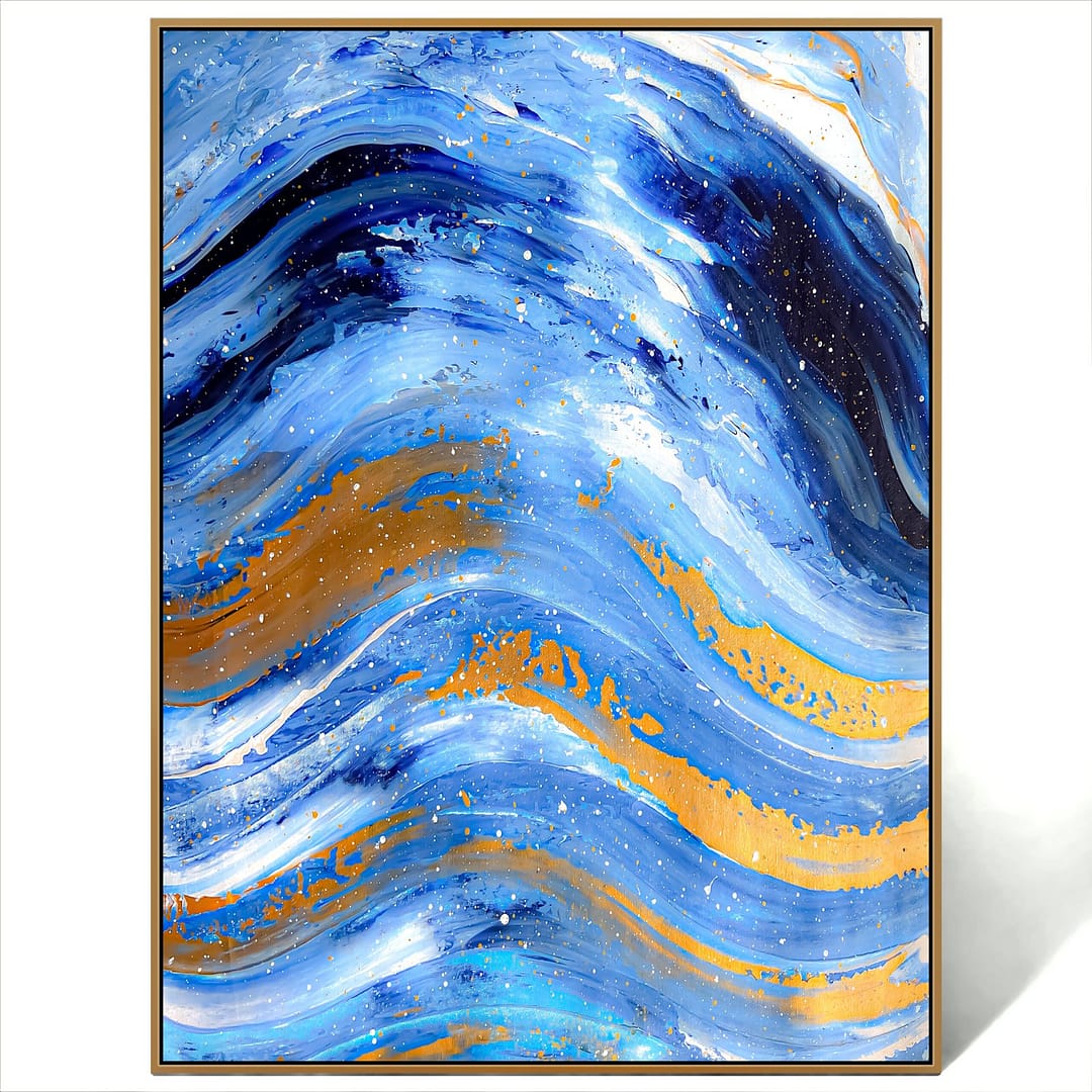 abstract blue gold art painting