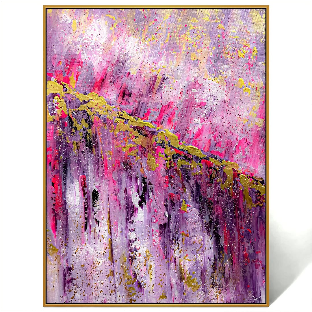 abstract pink gold wall art painting canvas