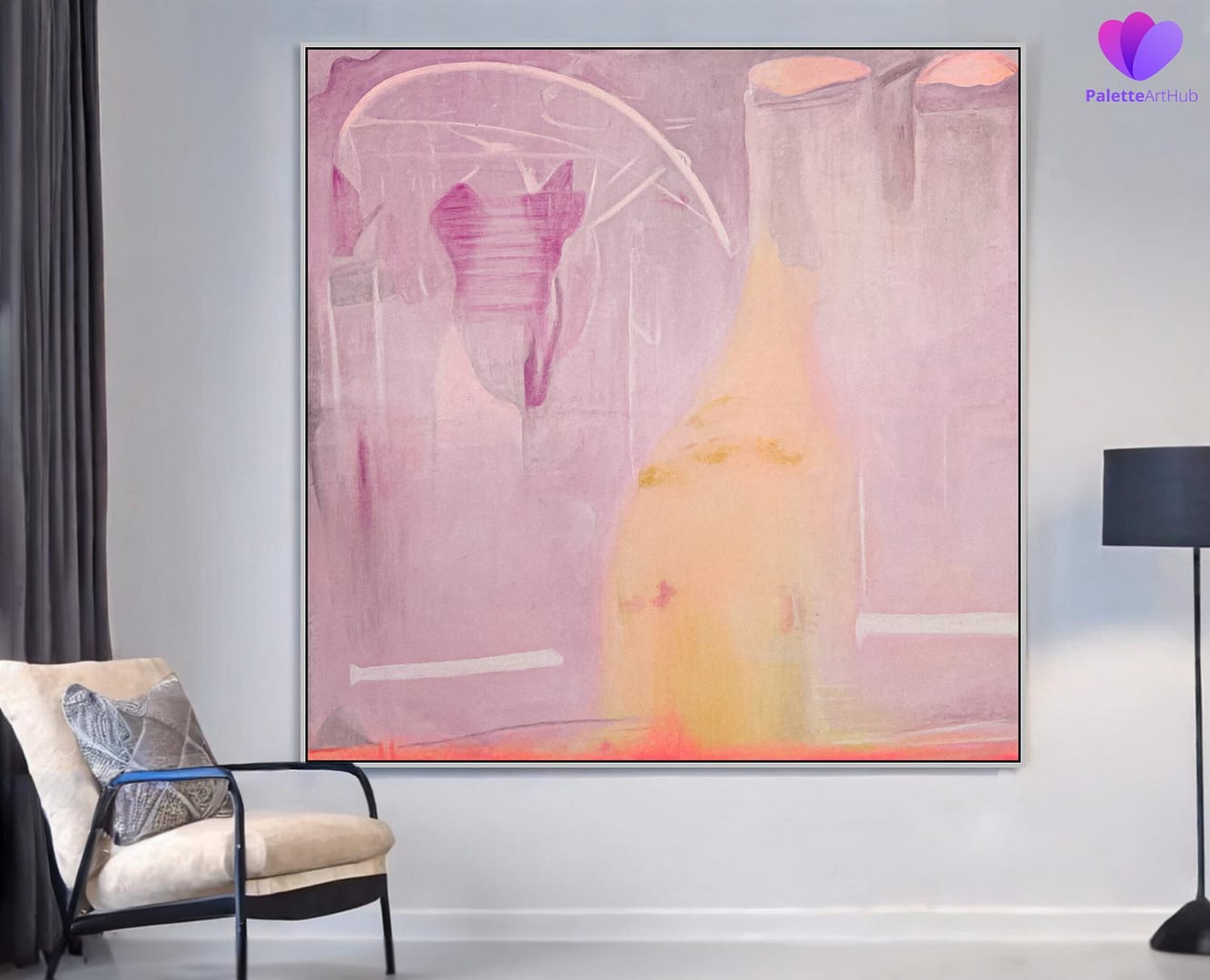 Modern Brush Stroke Geometric Art Painting On Canvas For Room Walls - Image 2