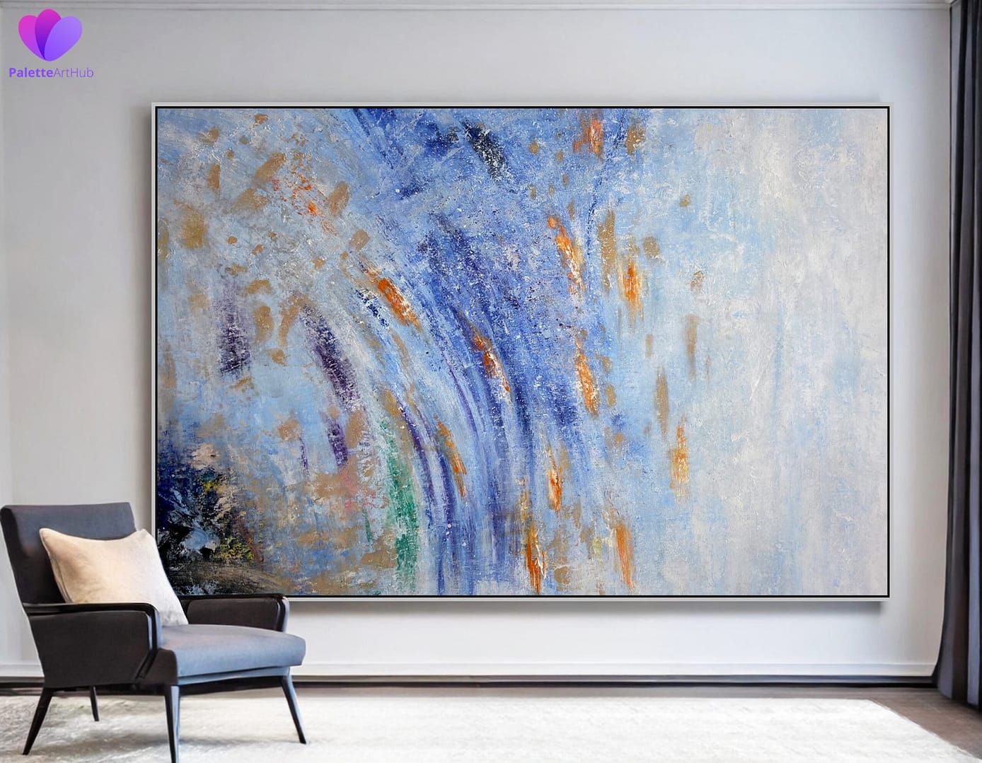 Abstract Blue And Gold Sea Waves Art Painting On Canvas For Home - Image 3