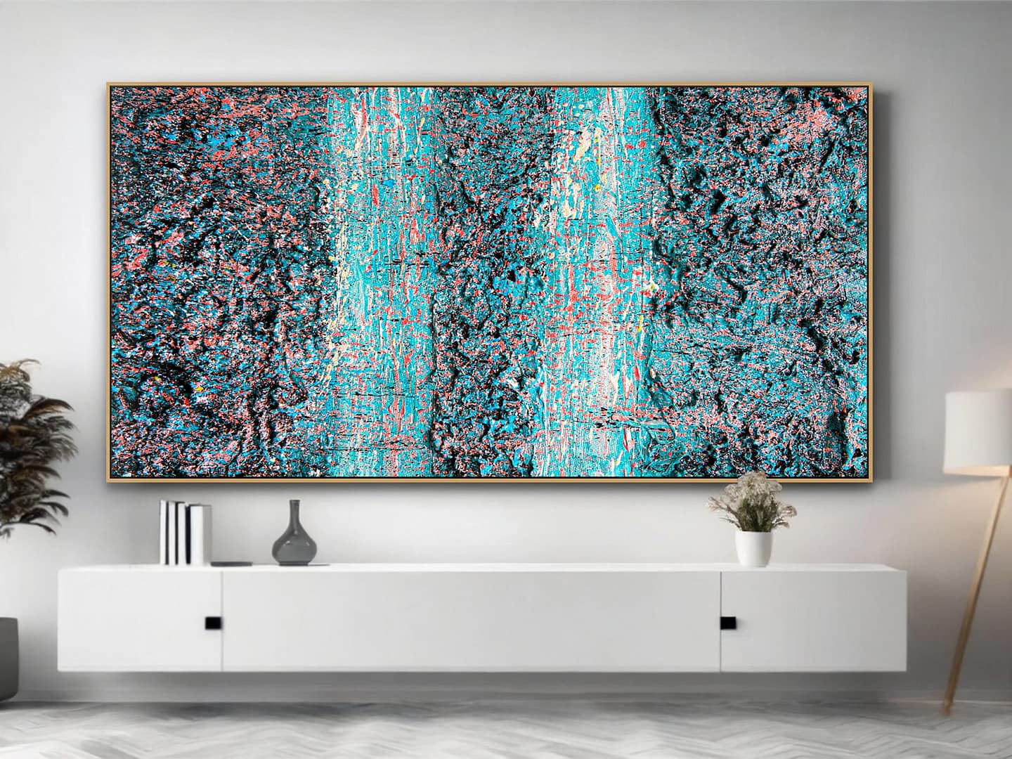 Modern Large Blue And Red Textured Wall Art Abstract Painting On Canvas For Wall Decoration - Image 2