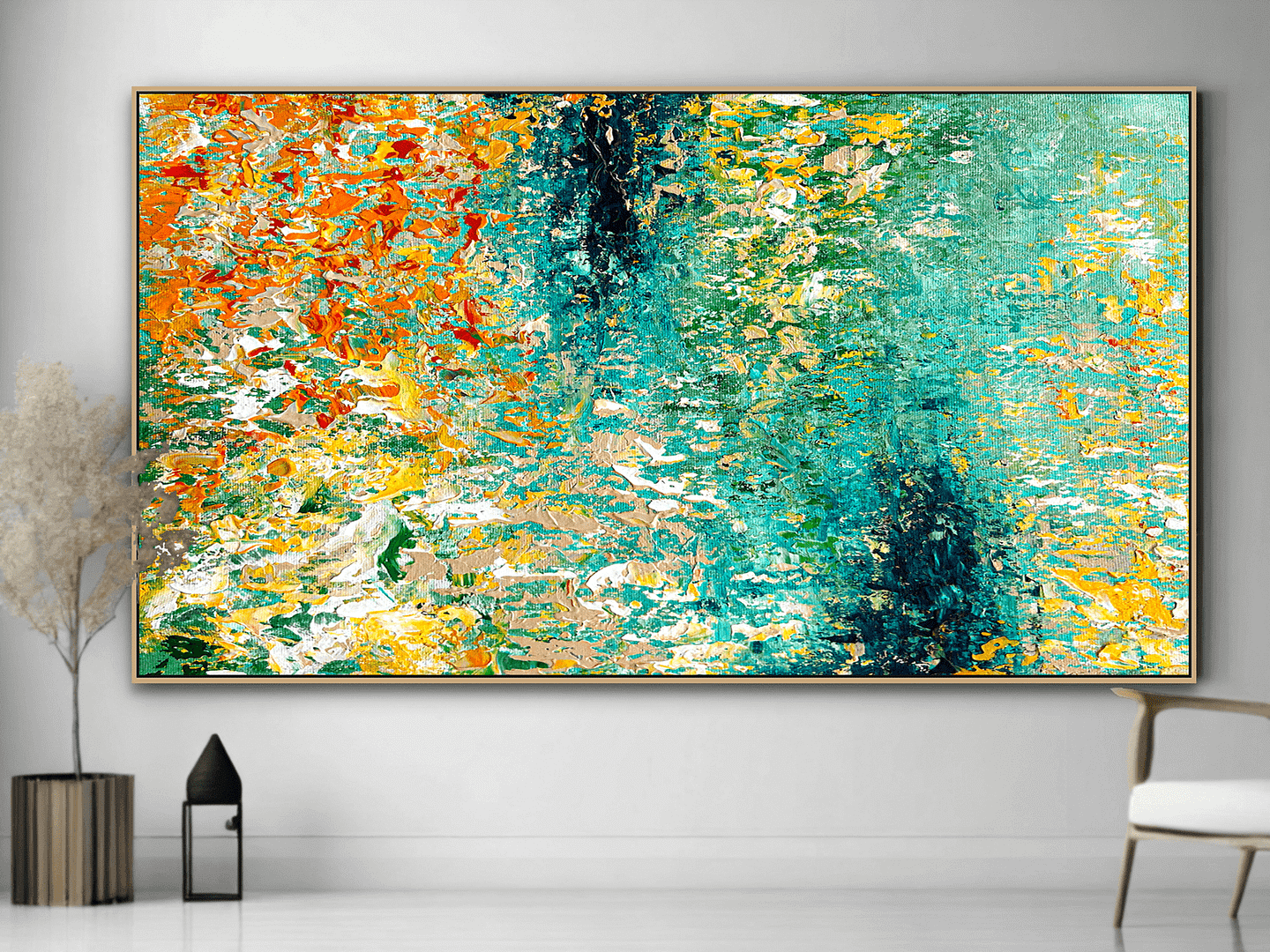 abstract green orange painting