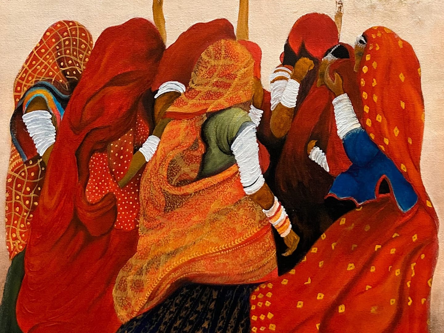 Oversized Village Women Portrait Art On Canvas Painting For House Wall - Image 2