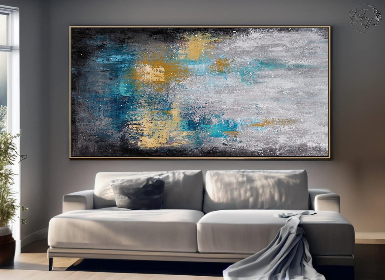 blue gold grey painting