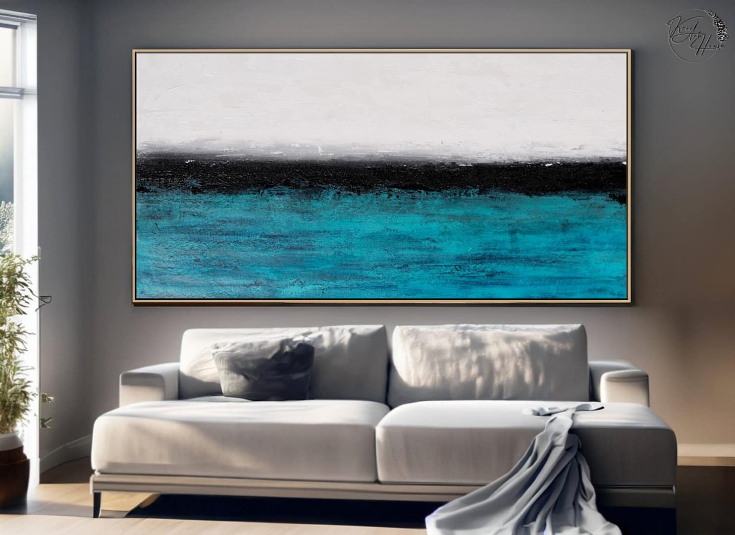 horizontal painting blue