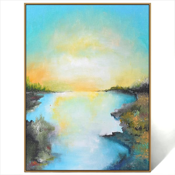 abstract sunset lake art painting