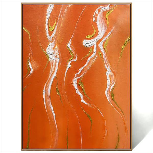 Abstract gold line orange painting