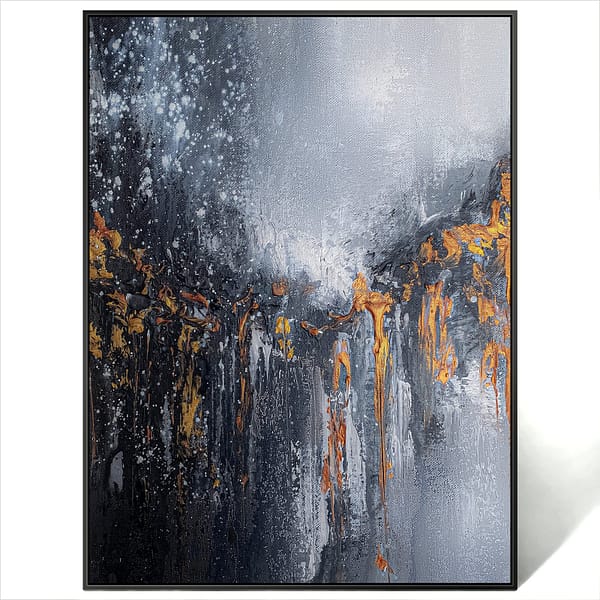 abstract black white gold painting