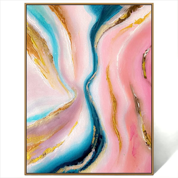 abstract blue pink gold art canvas