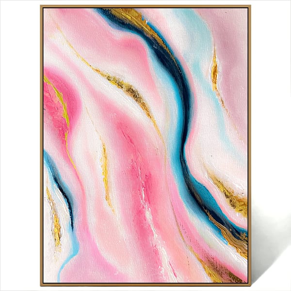 abstract pink blue gold art painting