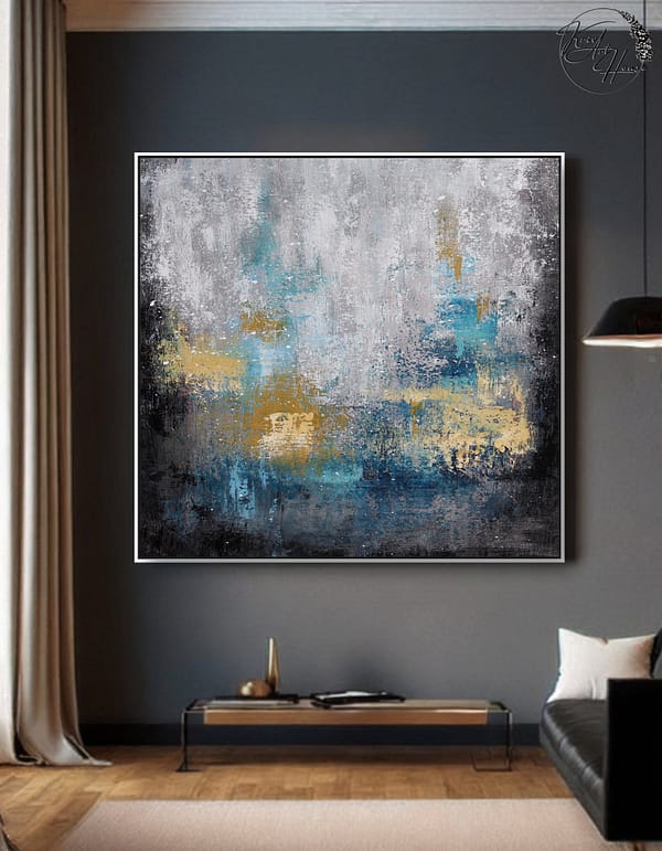 abstract blue gold grey art