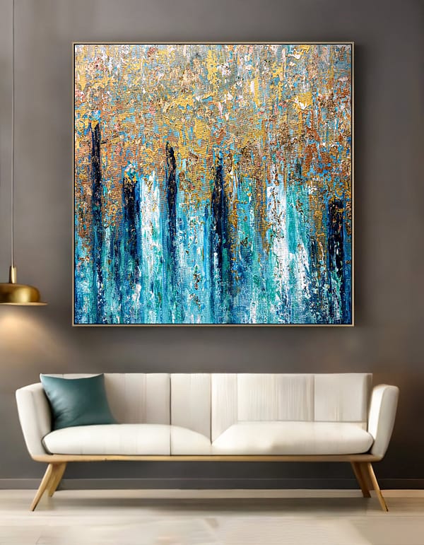 blue and gold wall art