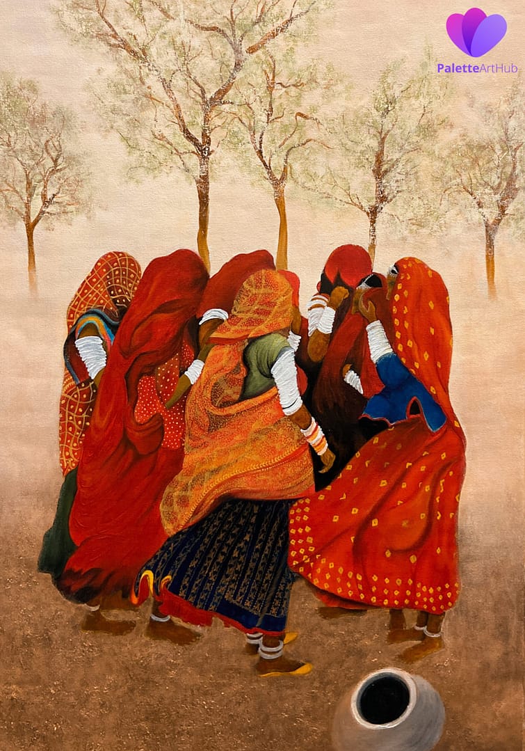 Oversized Village Women Portrait Art On Canvas Painting For House Wall - Image 3