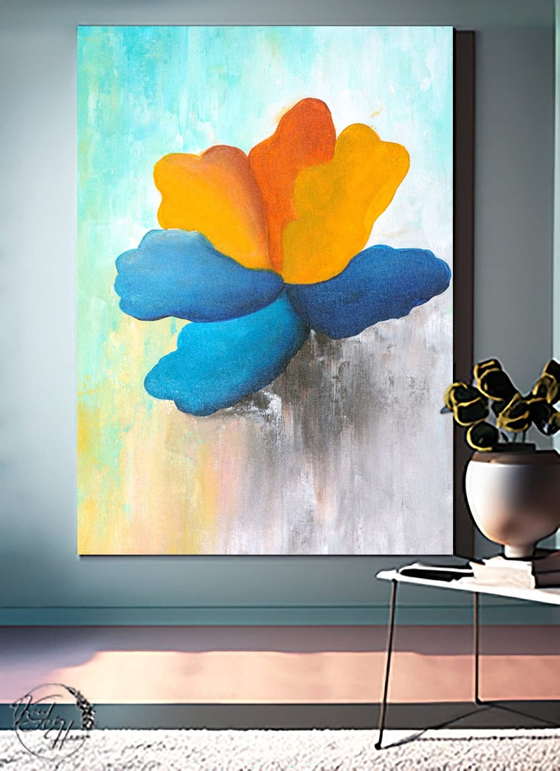 Abstract Colorful Flower Wall Art Canvas Brush Stroke Painting - Image 2