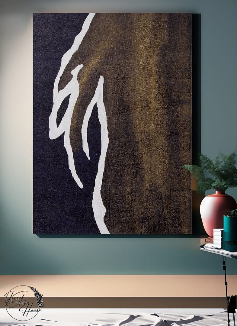 abstract black white gold painting