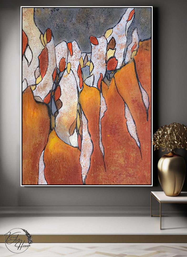 Modern Geometric Wall Art Brush Strokes Abstract Painting On Canvas - Image 2