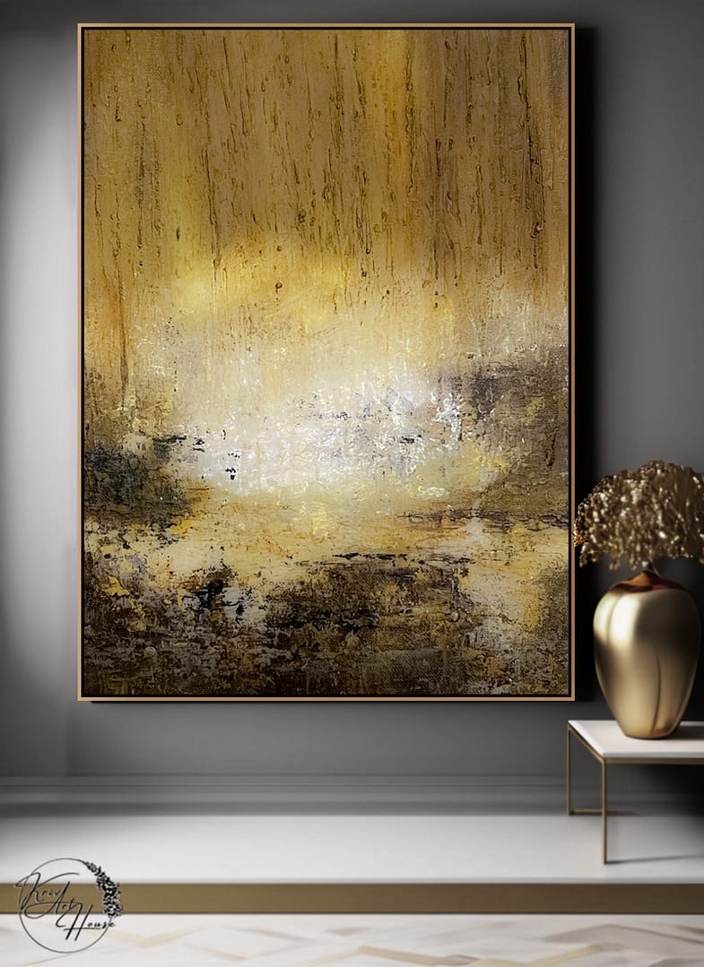 Original Abstract Golden Art On Canvas Textured Painting For Home Wall Decoration - Image 2