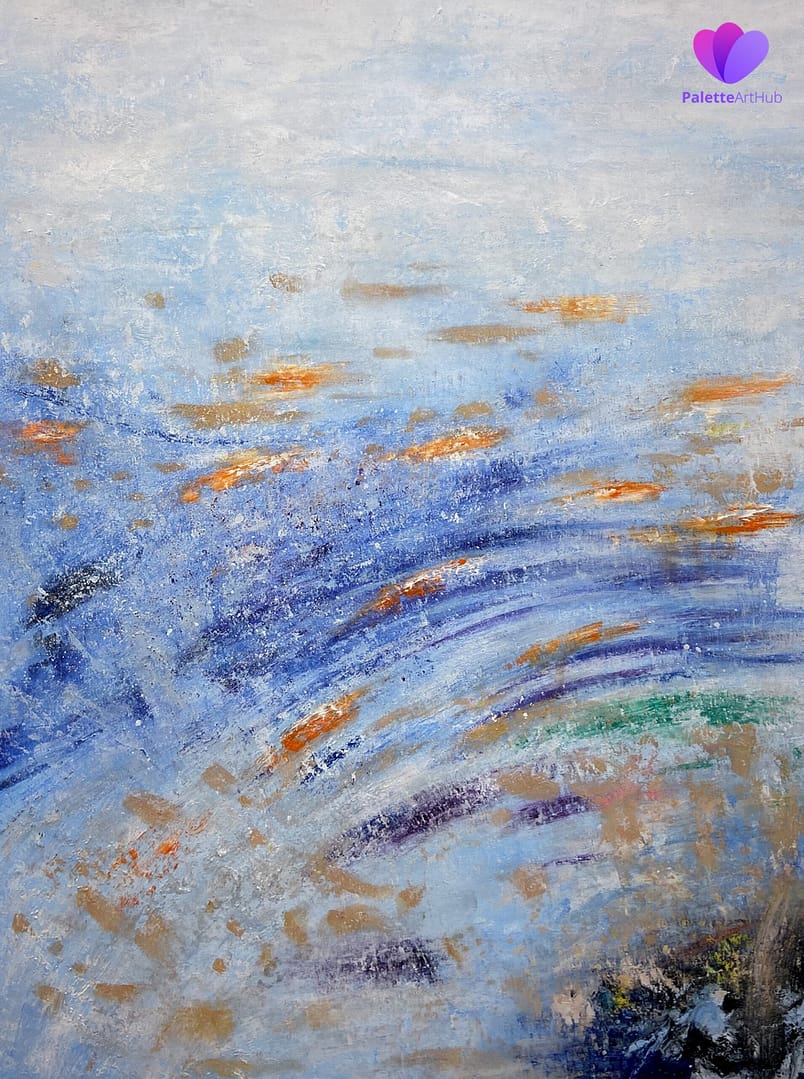 Abstract Blue And Gold Sea Waves Art Painting On Canvas For Home - Image 8