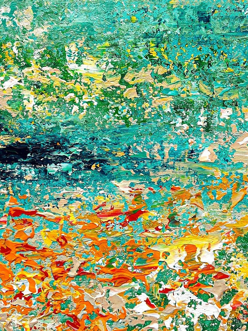 abstract green orange wall art