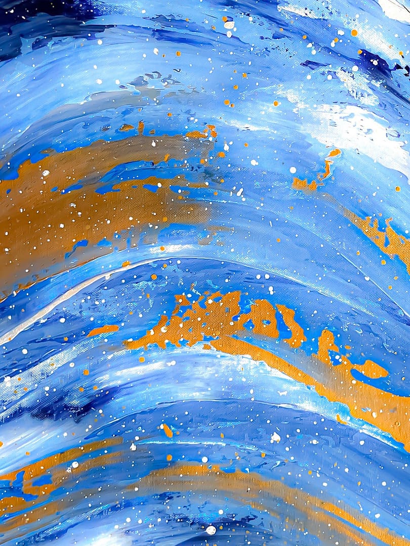 Modern Blue And Gold Sea Waves Art On Canvas Abstract Large Painting For House - Image 9