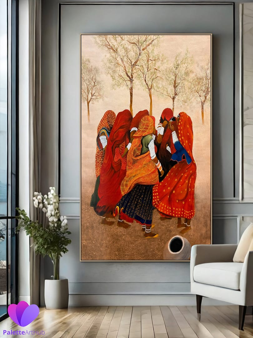 Oversized Village Women Portrait Art On Canvas Painting For House Wall - Image 9