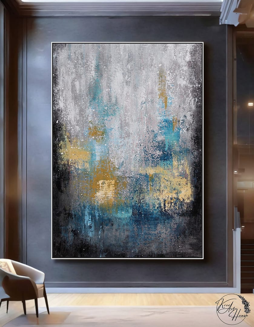abstract blue gold grey painting