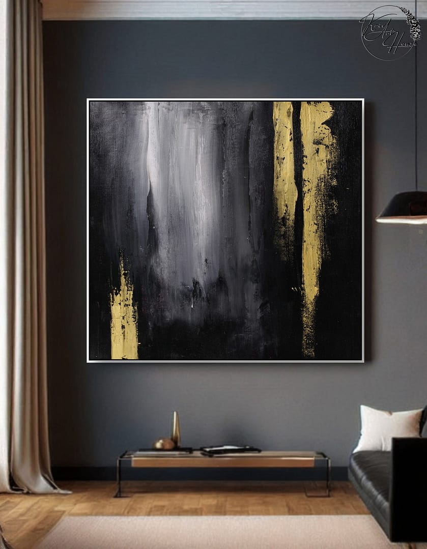 black and gold minimal painting