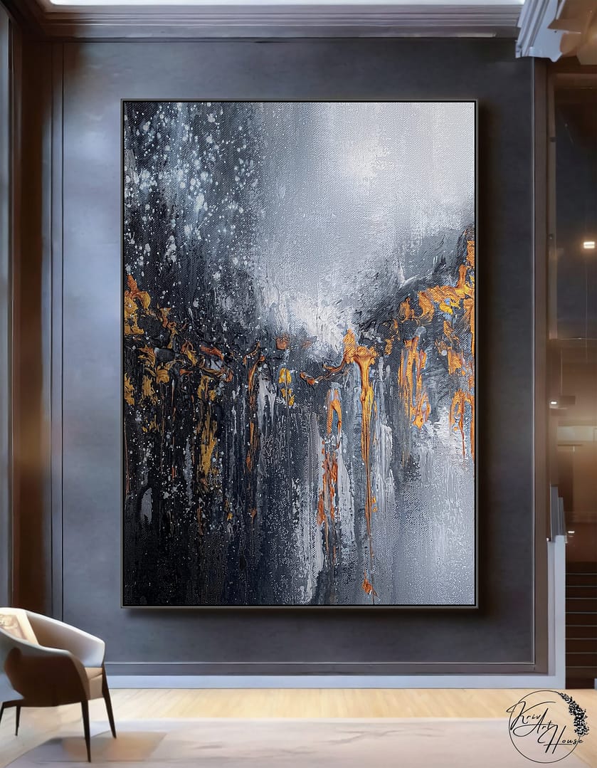 abstract black white gold art