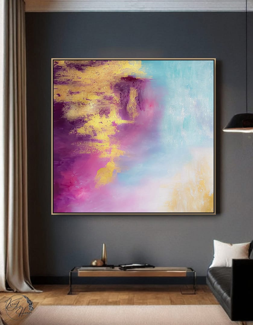 Big Pink Blue Gold Abstract Art On Canvas Wall Art Textured Painting For Kitchen - Image 6