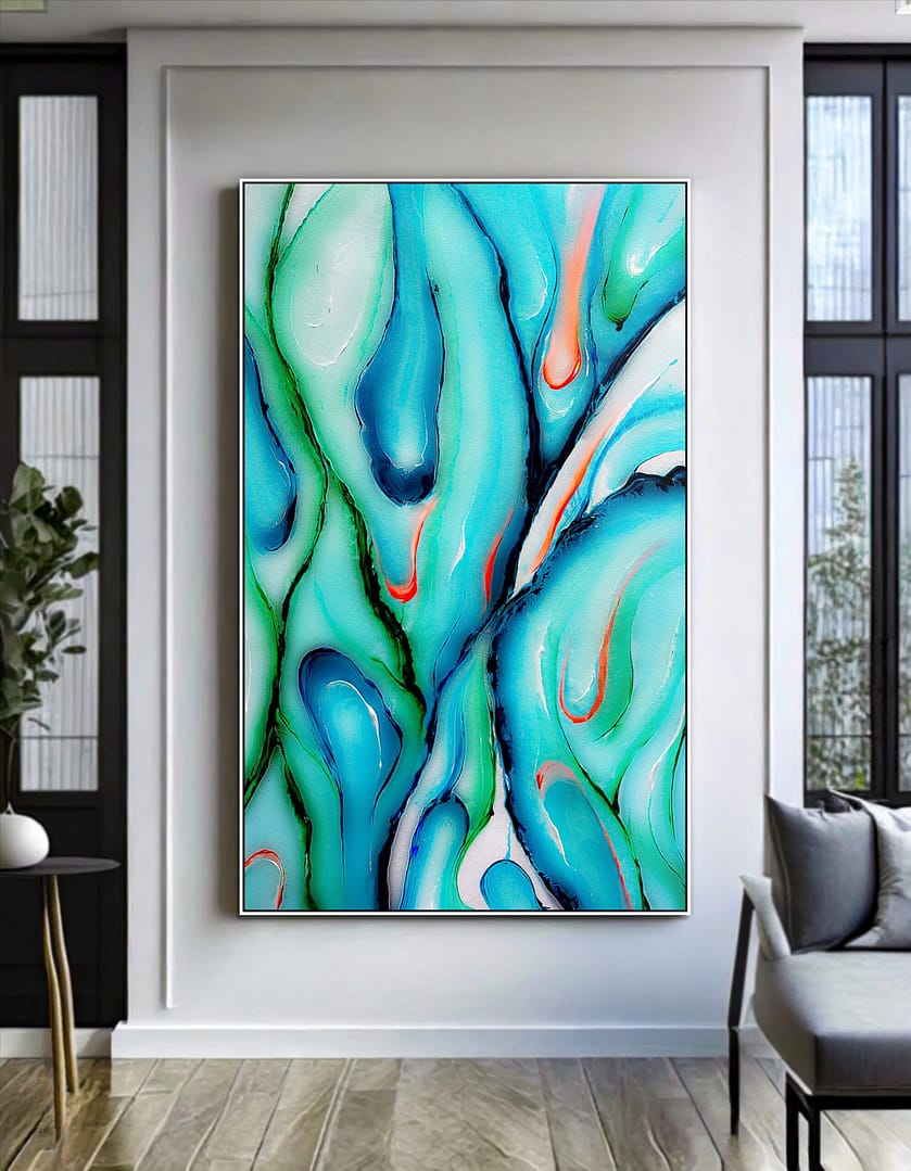contemporary blue pink art painting