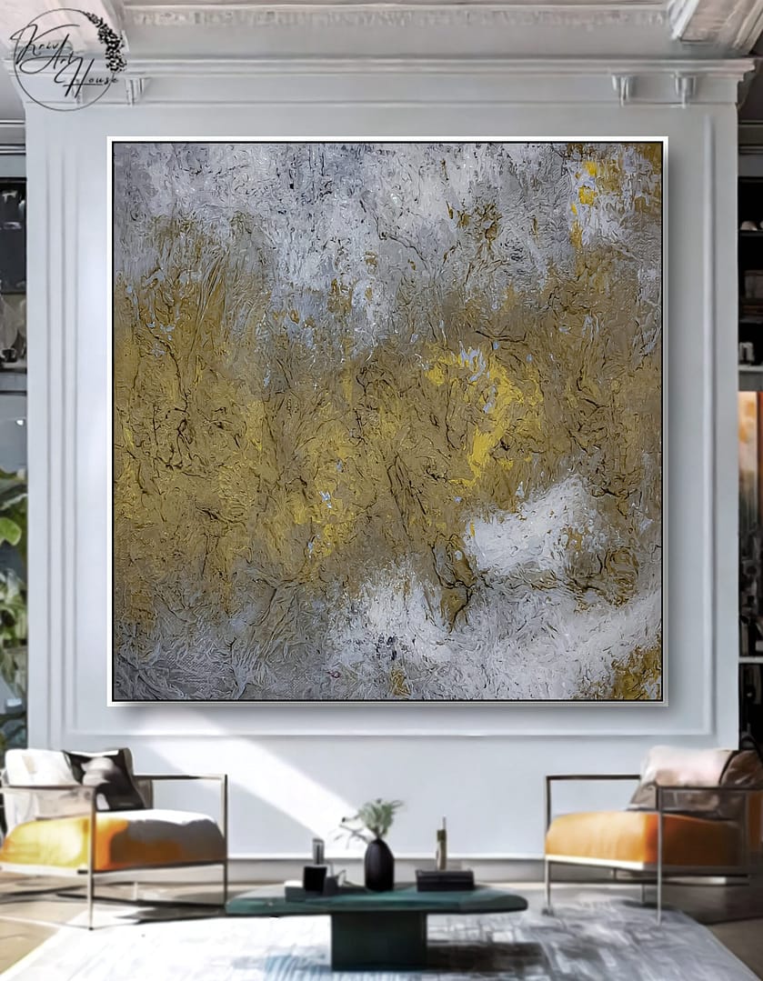 Minimalist Gold And Grey Wall Art Textured Painting On Canvas For Wall Decoration - Image 7