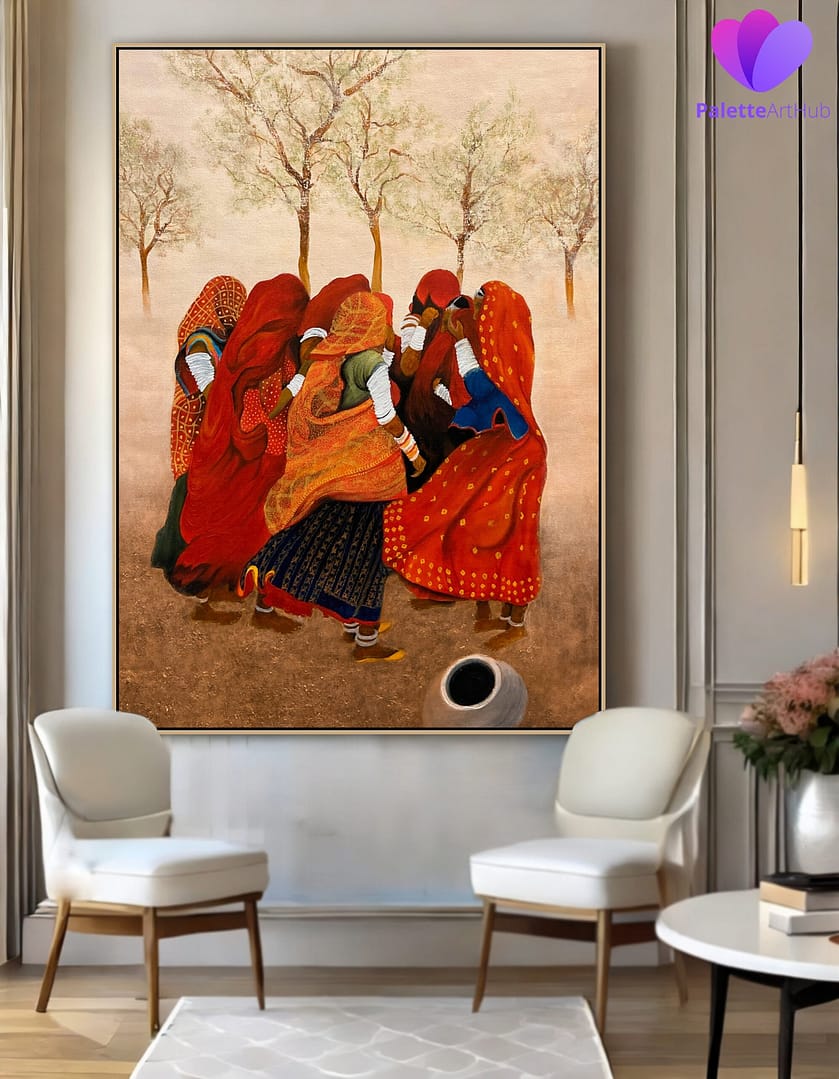 Oversized Village Women Portrait Art On Canvas Painting For House Wall - Image 4
