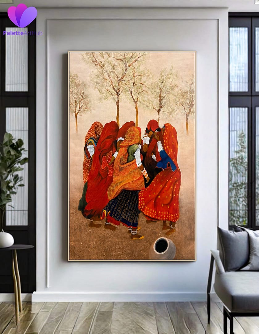 Oversized Village Women Portrait Art On Canvas Painting For House Wall - Image 8