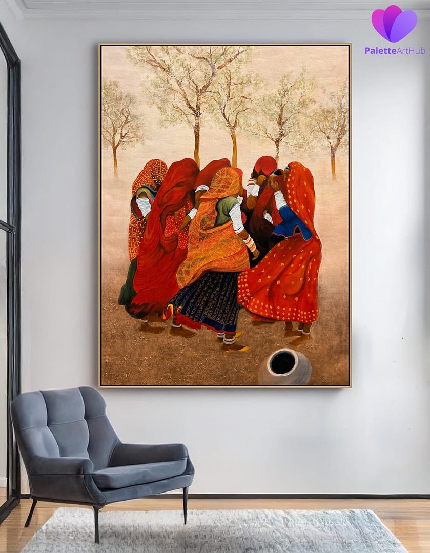 Oversized Village Women Portrait Art On Canvas Painting For House Wall - Image 7