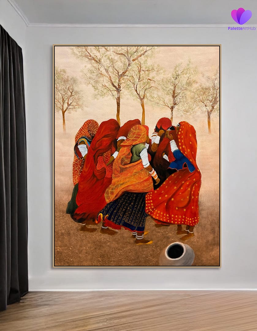 Oversized Village Women Portrait Art On Canvas Painting For House Wall - Image 6