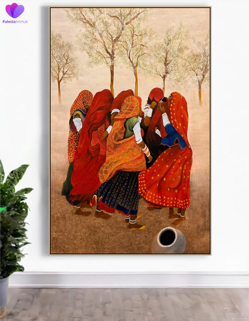 Oversized Village Women Portrait Art On Canvas Painting For House Wall - Image 5