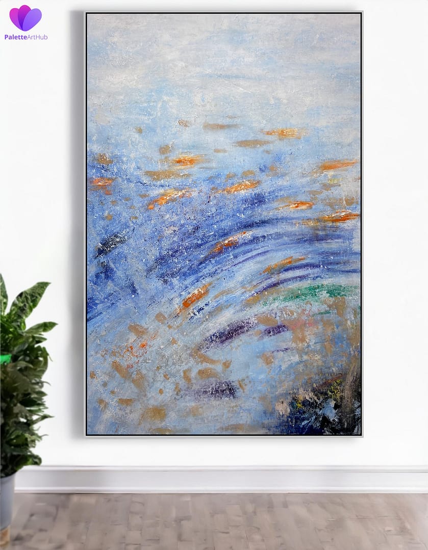 Abstract Blue And Gold Sea Waves Art Painting On Canvas For Home - Image 7
