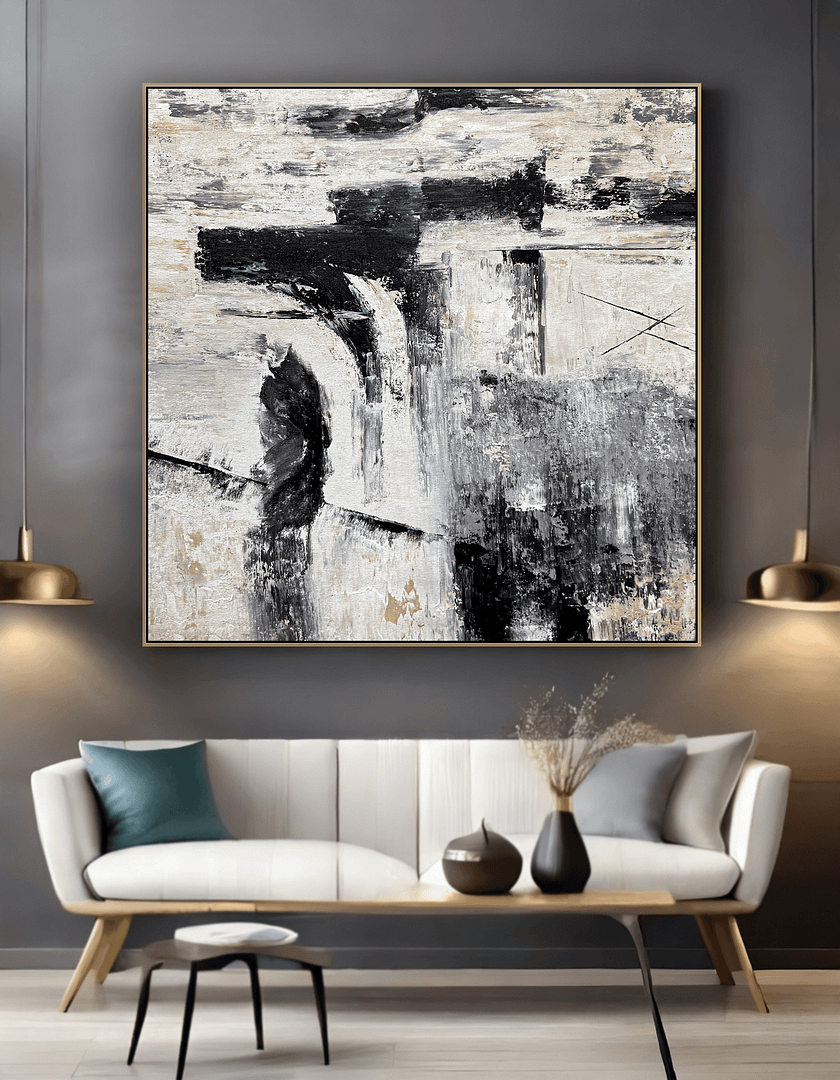 Minimalist Black And White Art On Canvas Textured Painting For Home Decoration - Image 7